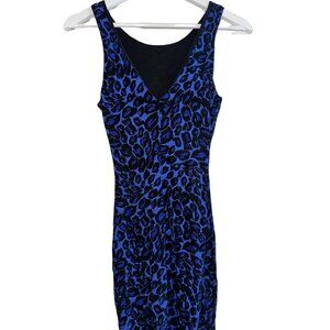 Royal Blue Leopard Bodycon Mini Dress – V Low Back, Size Small, Super Stretchy